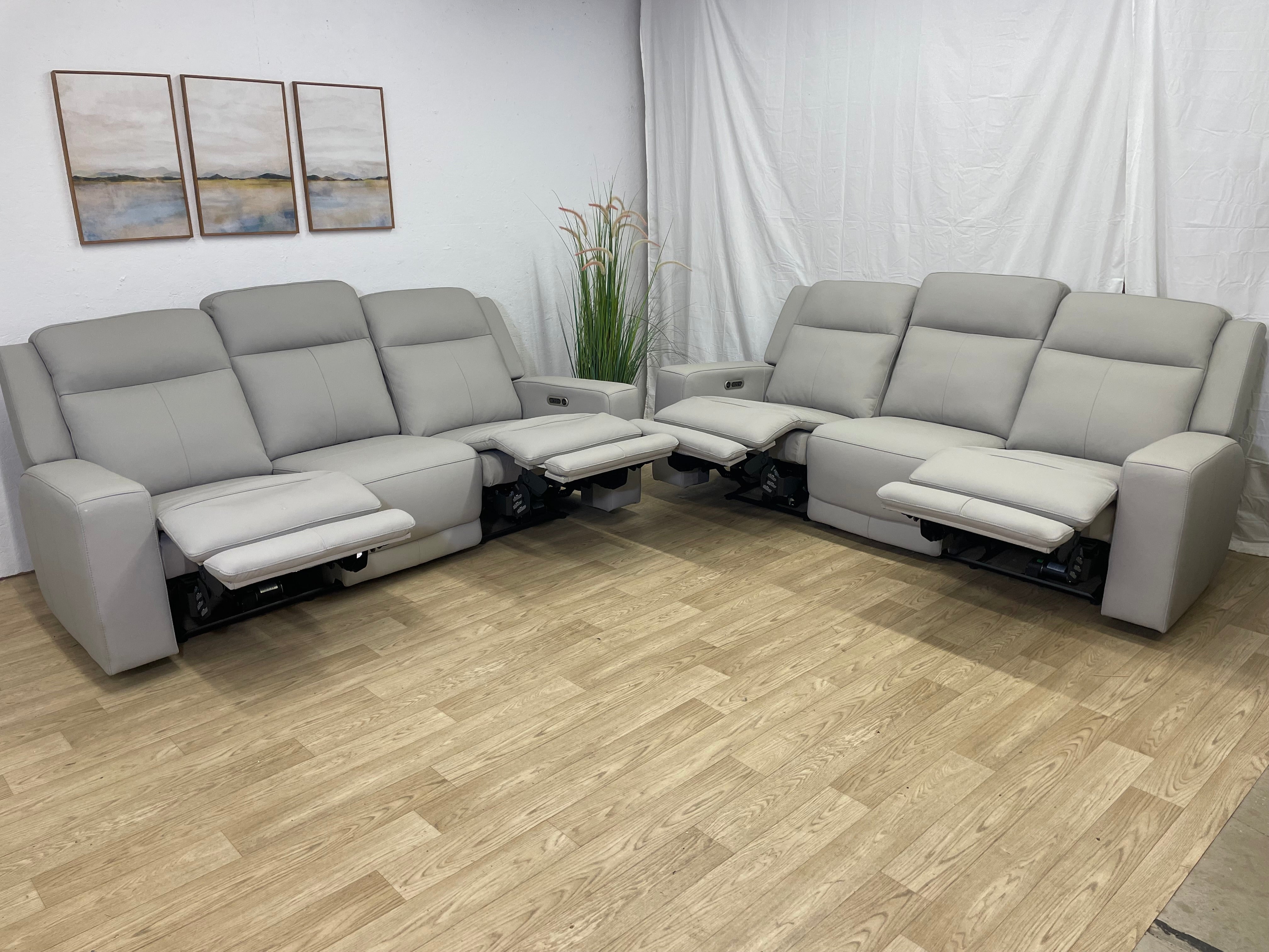 Top Grain Genuine Leather Power Reclining Sofa Set