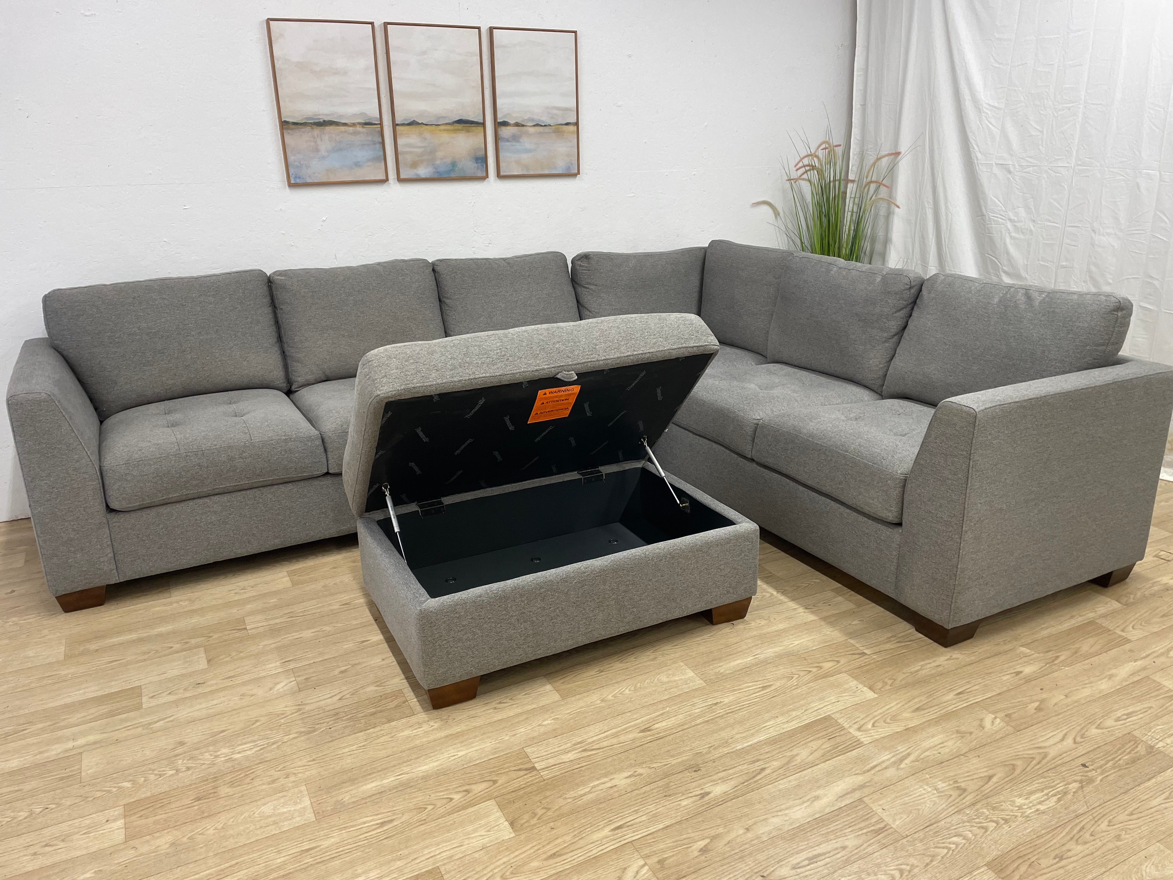 Thomasville Gray Sectional W/ Storage Ottoman