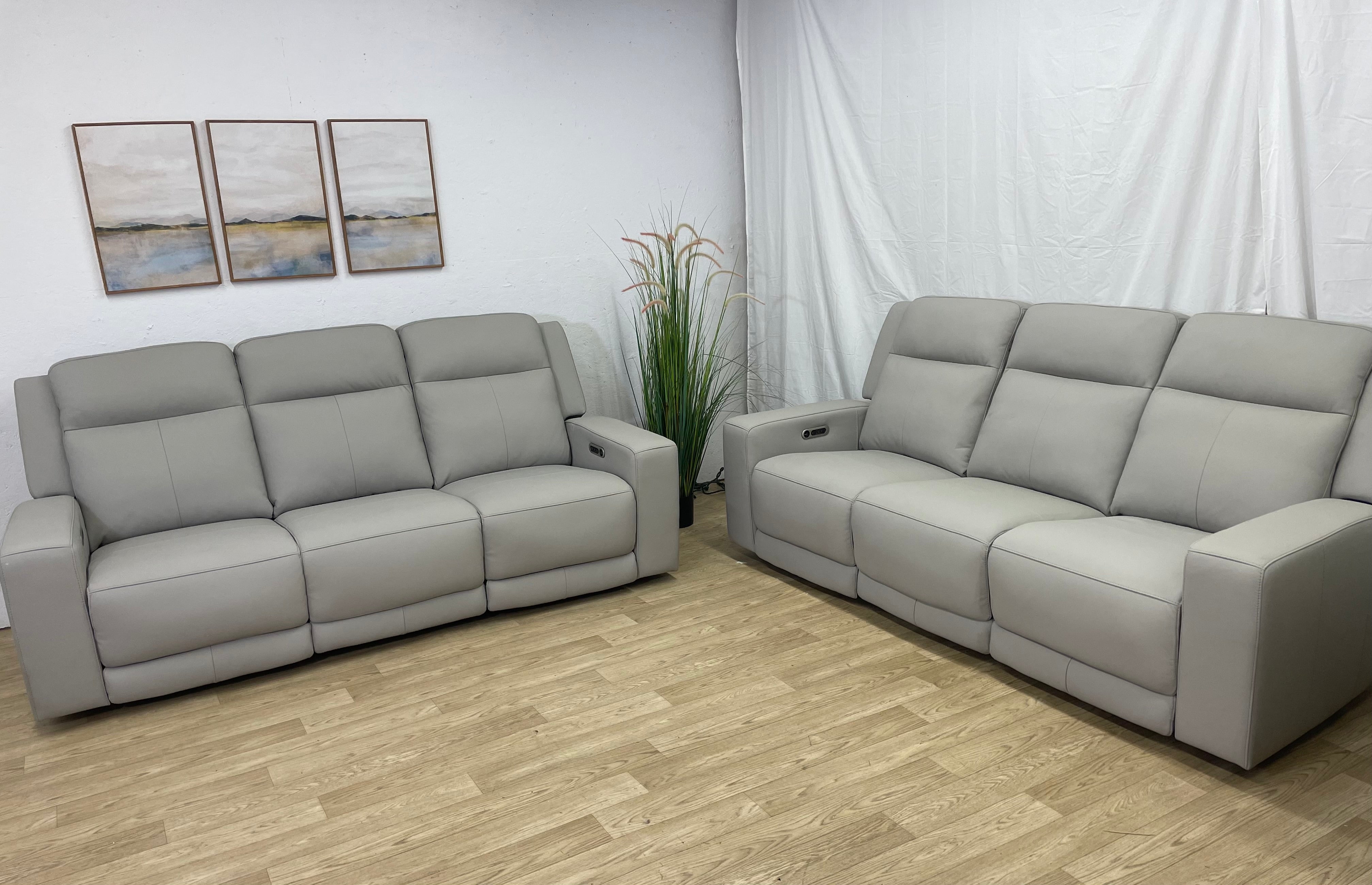 Top Grain Genuine Leather Power Reclining Sofa Set